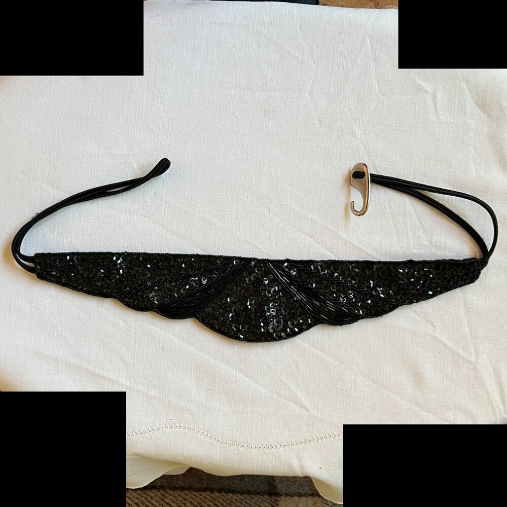 Milor Belt Stretch Hand Made Black Sequins and Beads